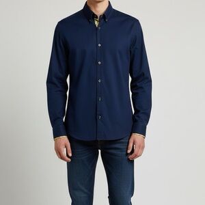 Jared Lang Navy Long Sleeve Cotton Button Down Large